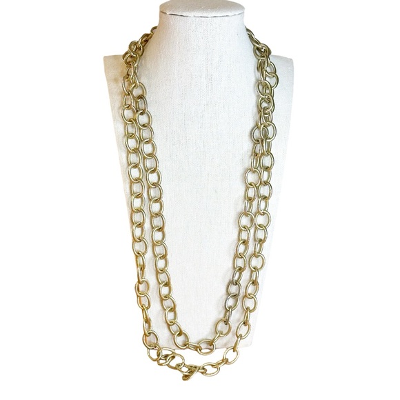 Chico's Signed Long Gold Tone Chain Link Statement Necklace - Picture 2 of 6